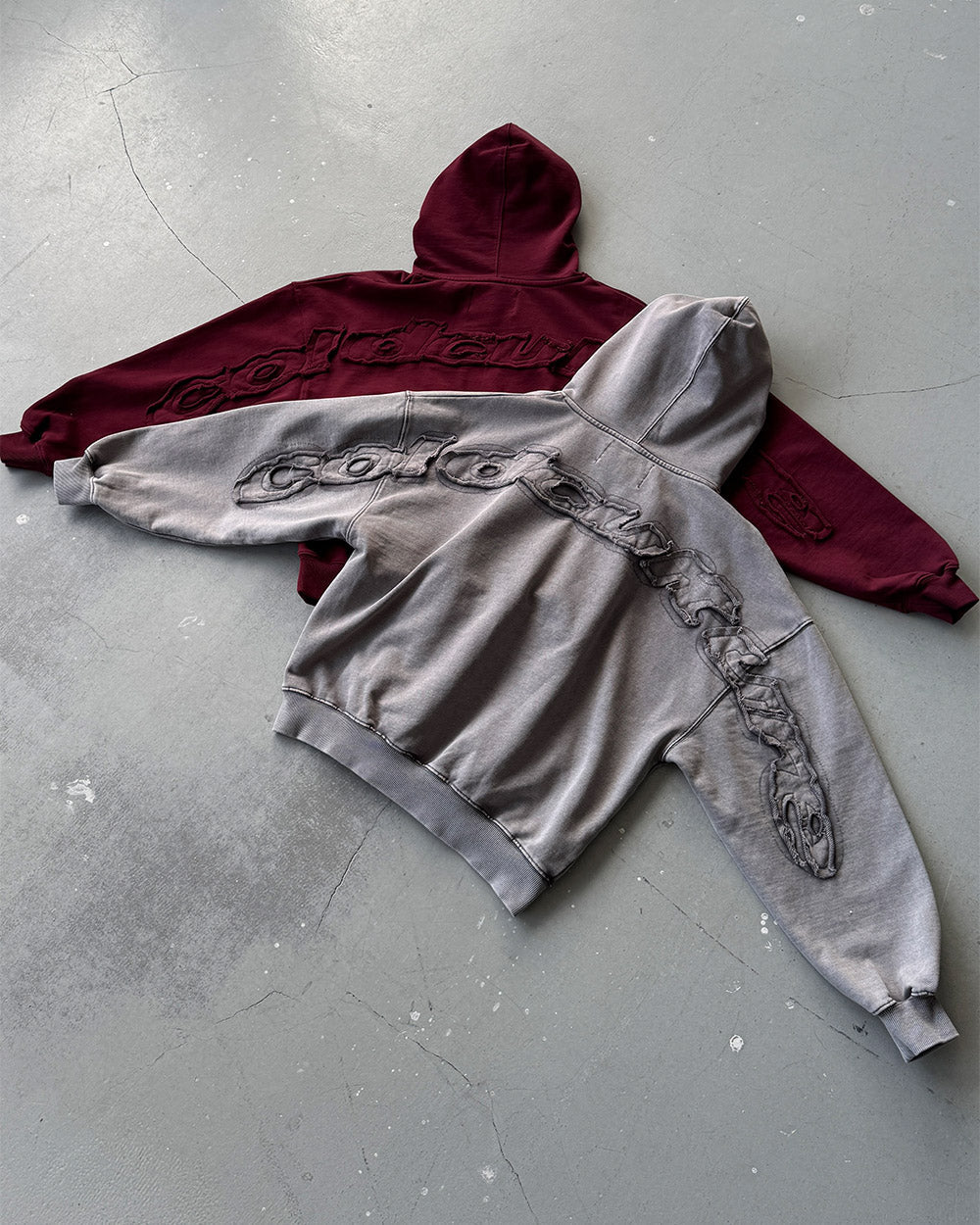 Cold Culture distress curved hoodie washed grey