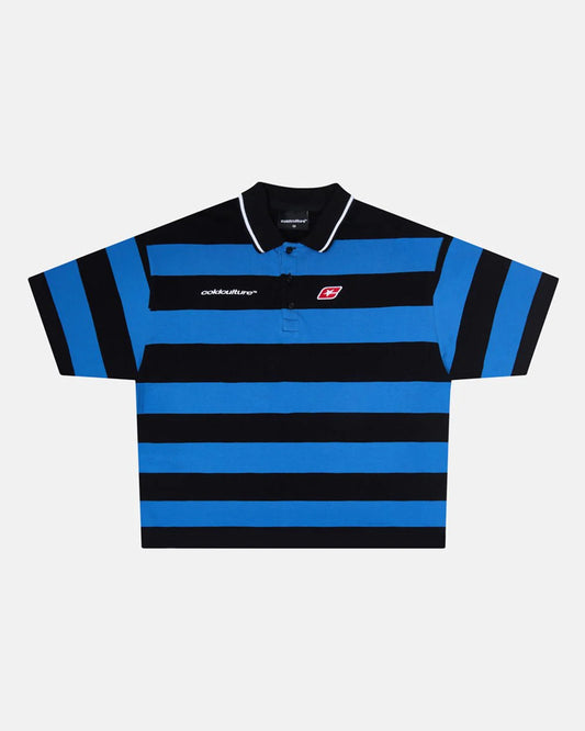 Cold Culture big stripes polo t-shirt jasper blue