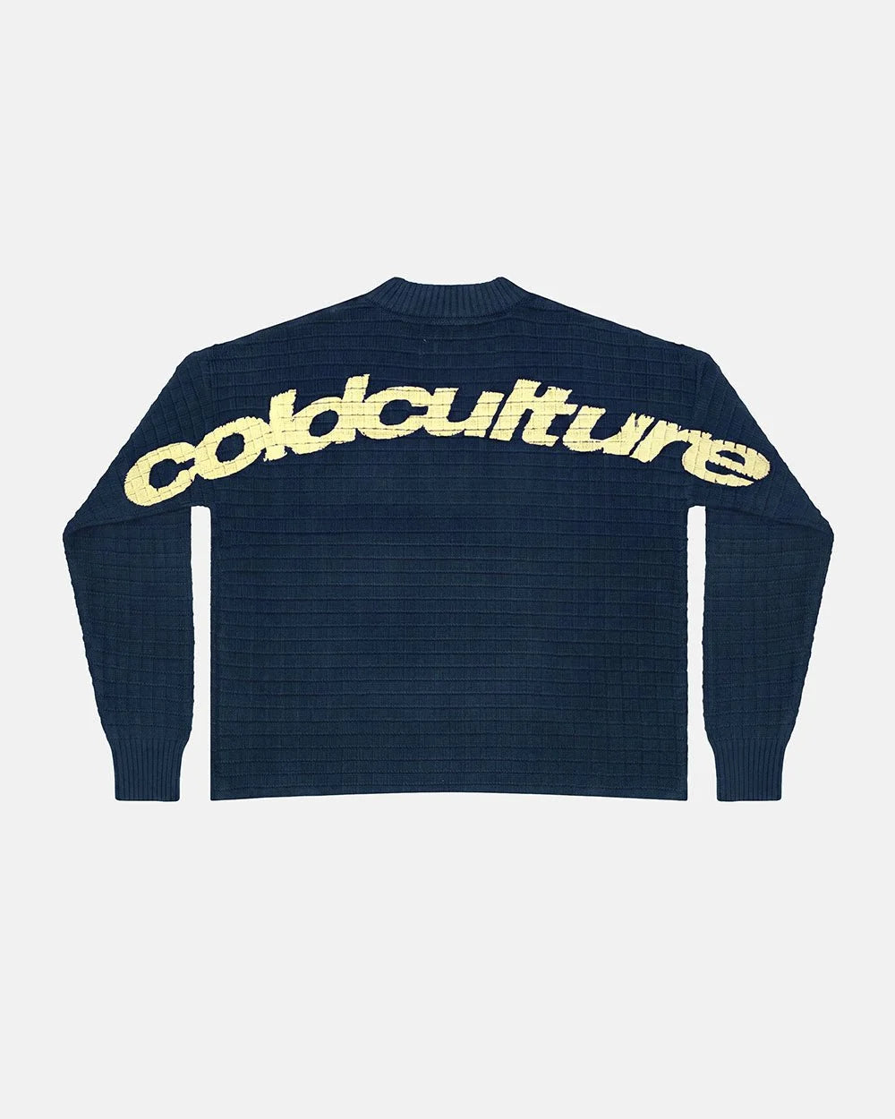 Cold Culture crunchy waffle knit navy and yellow