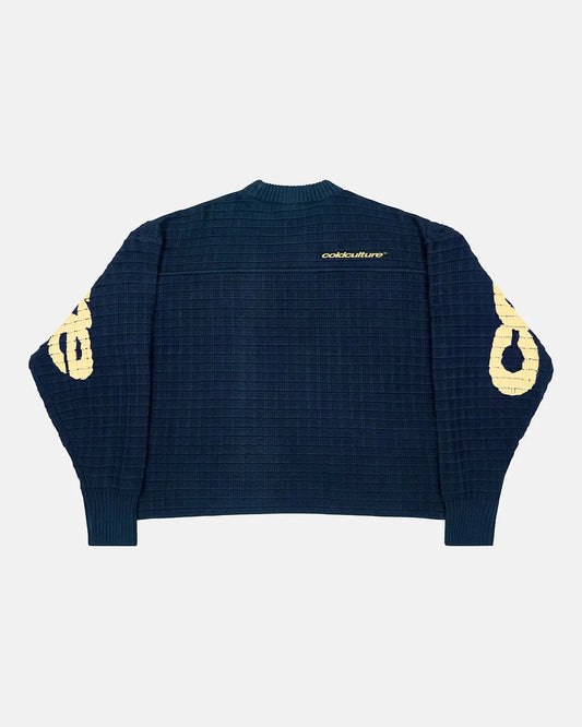 Cold Culture crunchy waffle knit navy and yellow