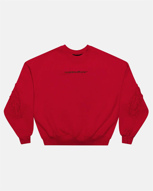 Cold Culture distress curved crewneck red