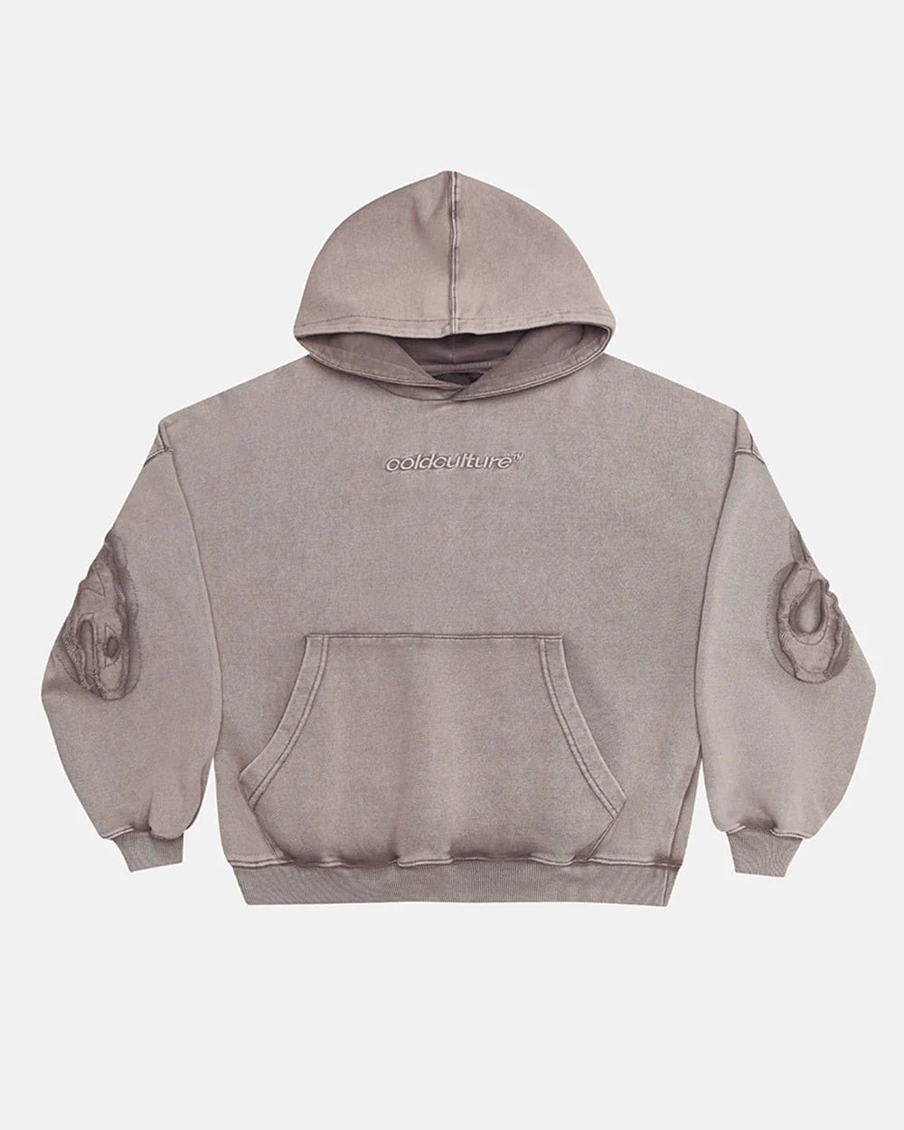 Cold Culture distress curved hoodie washed grey