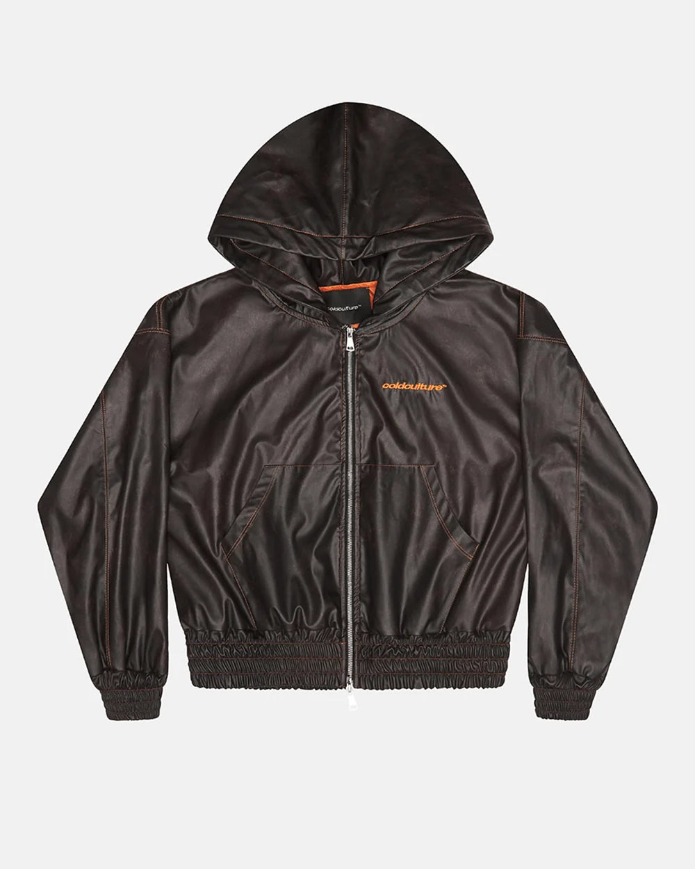 Cold Culture faux leather zip hoodie brown