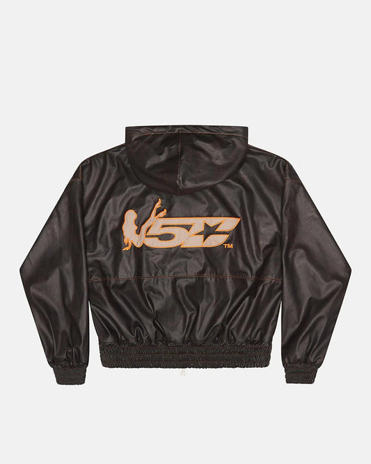 Cold Culture faux leather zip hoodie brown