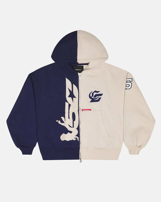 Cold Culture outlaw mood zip hoodie ivory grey & dark blue
