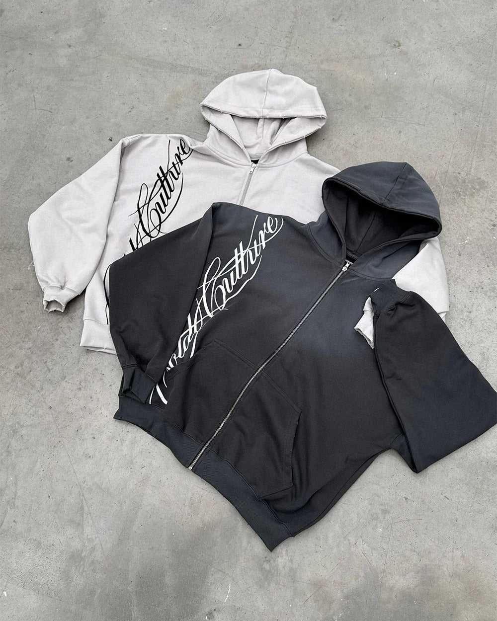 Cold Culture script zip hoodie antracite grey