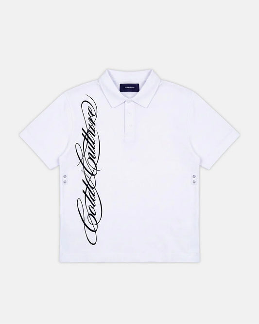Cold Culture tartan script polo white