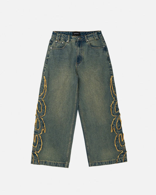 Cold Culture tribal distressed v2 pants green washed denim