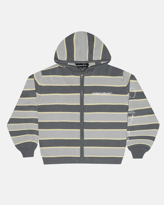 Cold Culture trippy stop zip knit grey