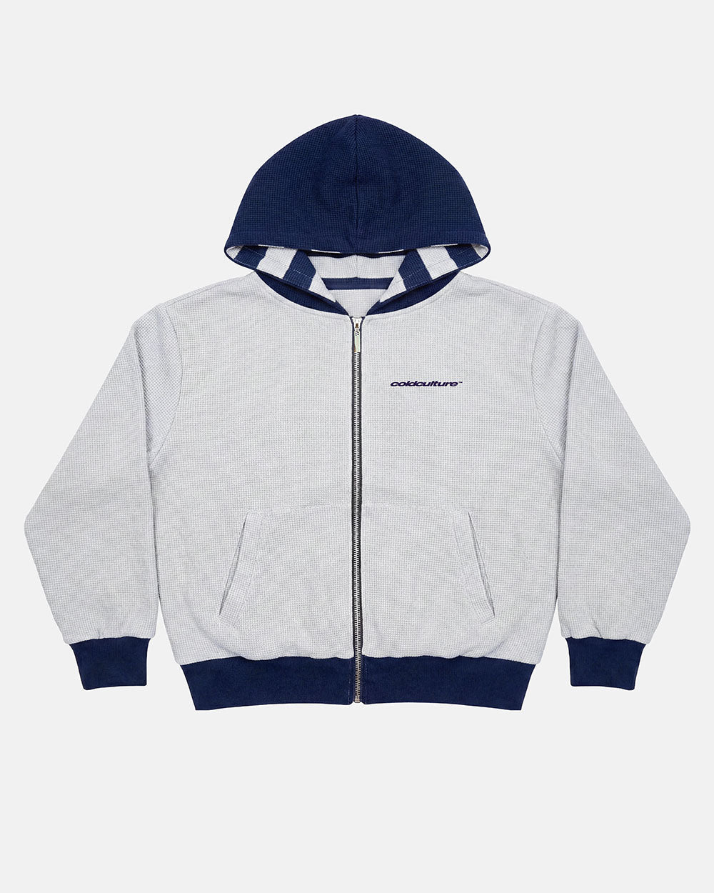 Cold Culture untrue waffle reversible zip hoodie blue