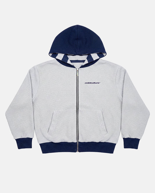 Cold Culture untrue waffle reversible zip hoodie blue